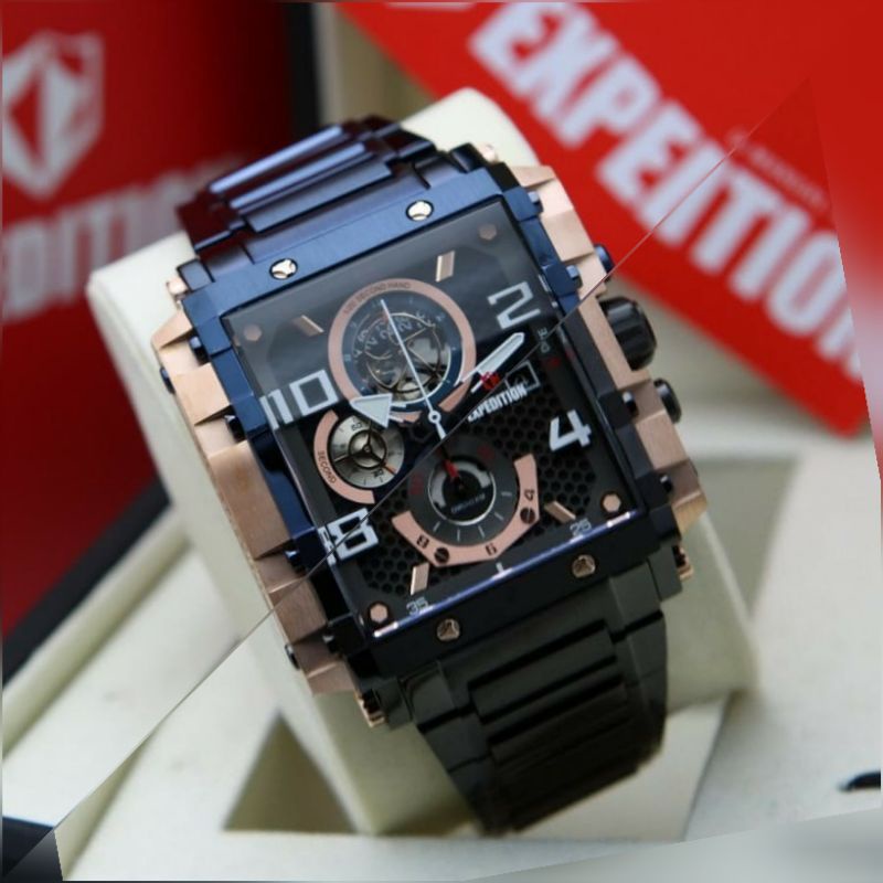 Jam Tangan Expedition Rantai E 6757 Pria / E6757MC Black & Blue Rose Original