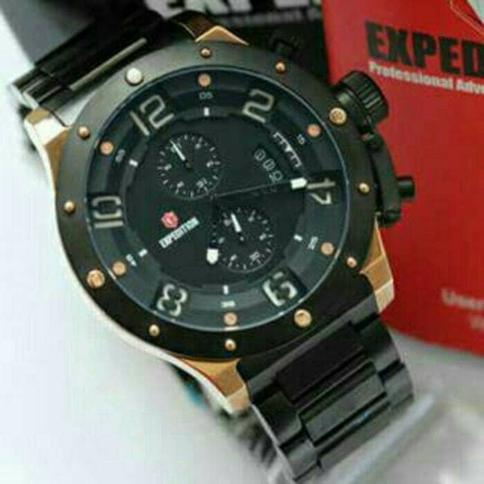 Terbatas Jam Tangan Pria Expedition EXP 6381 Rantai Original Black Rose Murah