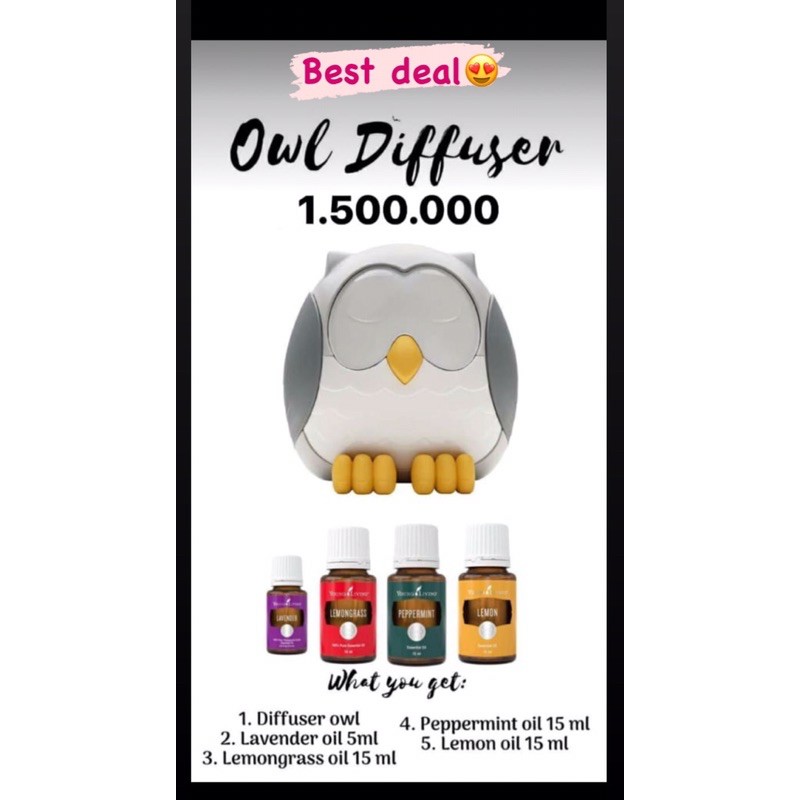 Paket Best Seller Owl Diffuser+4 Essential Oil Young Living