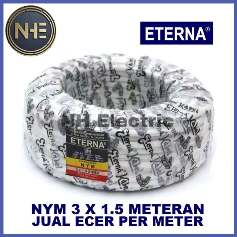 Kabel Eterna Nym Kawat Tembaga 3x1,5mm² Putih SNI- Kabel Listrik Kawat 3x1,5mm² White SNI (Harga Per Meter)