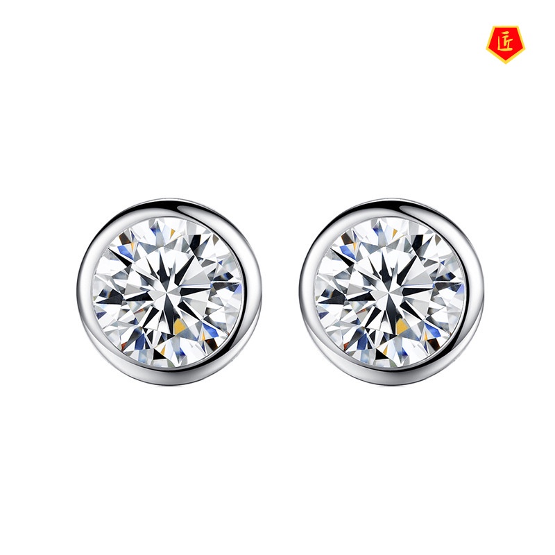 [Ready Stock]Single Diamond Stud Earrings 18K Platinum Moissanite