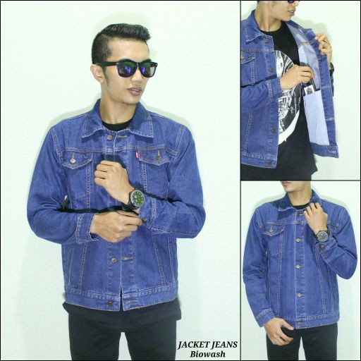 CUCI GUDANG!!!JAKET JEANS POLOS PRIA-JEANS DENIM-JEANS COWOK-JAKET JEANS GAMBAR-JAKET LEVI-BIRU TUA