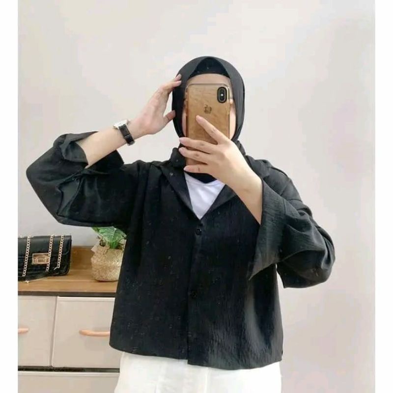 Kemeja Crinkle Crop Wanita Premium