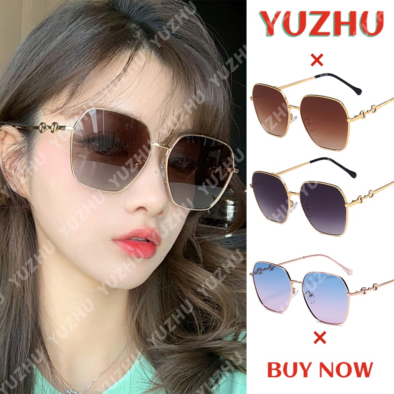 (Yuzhu) Kacamata Frame Metal Warna Gradasi Gaya Korea Oversize Untuk Wanita