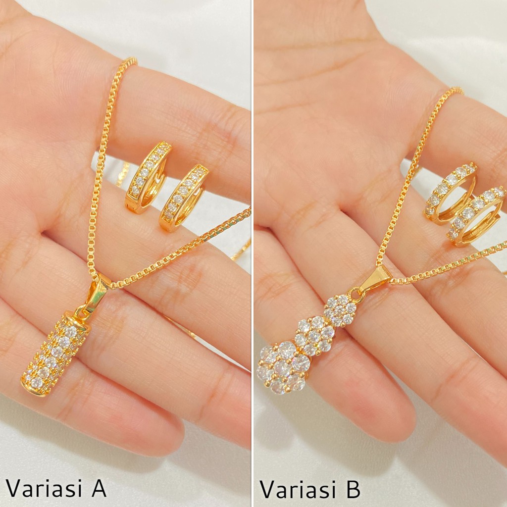 Set Kalung Anting Permata Zircon Wanita Aksesoris Perhiasan Xuping Lapis Emas