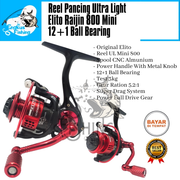 Reel Pancing UL Mini Elito Raijin / Uzume 800 (12+1 Bearing) 3kg Power Handle Ultra Light - engkus Fishing