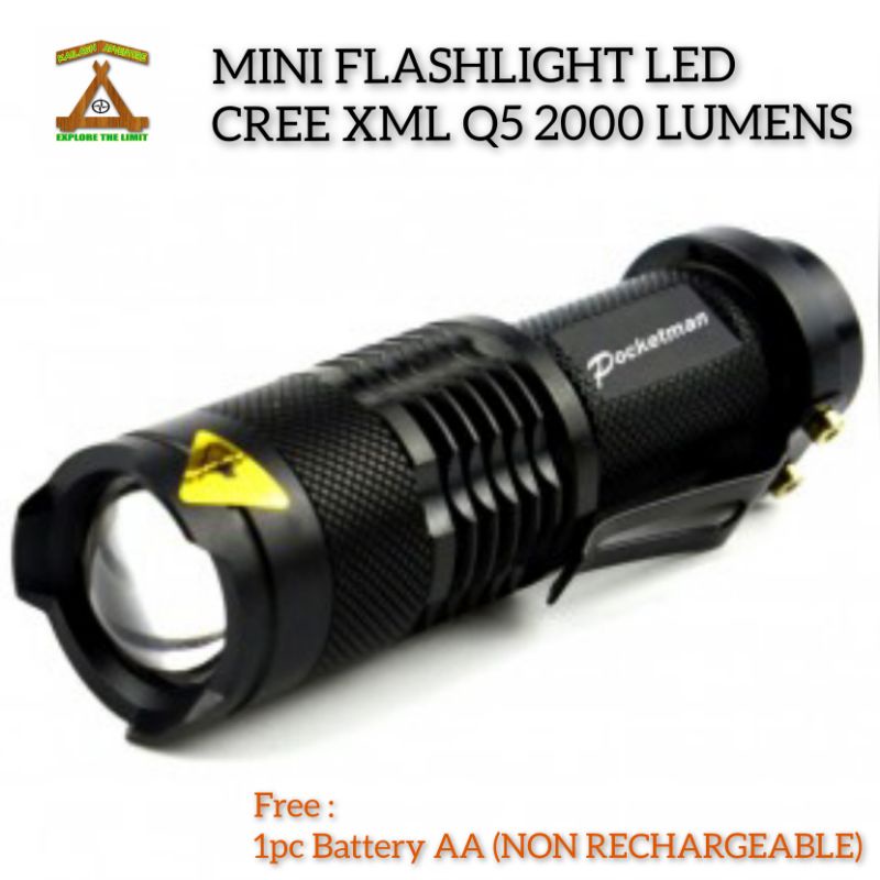 Senter Mini TaffLed Mini Flashlight Cree XML Q5 - Baterry AA 1pc