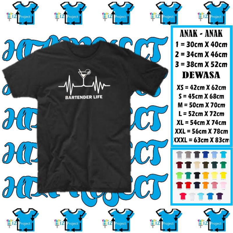 T-SHIRT KAOS BARTENDER LIFE HEARTBEAT