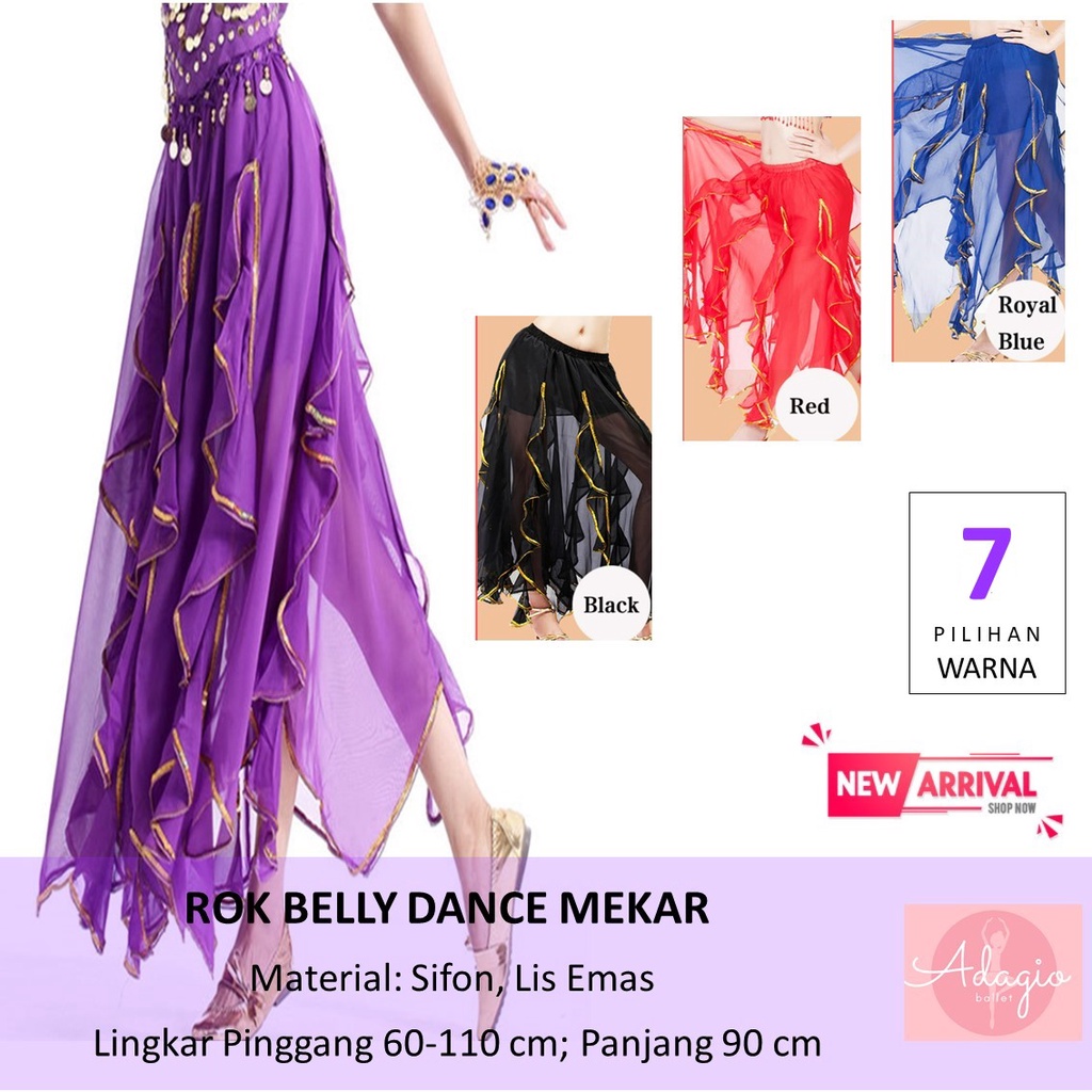 ROK TARI PERUT TARI TAMBORIN BELLY DANCE SKIRT RUFFLE MEKAR LIS GOLD EMAS ARABIAN BAWAHAN KOSTUM TAMBOURINE INDIA SIFON