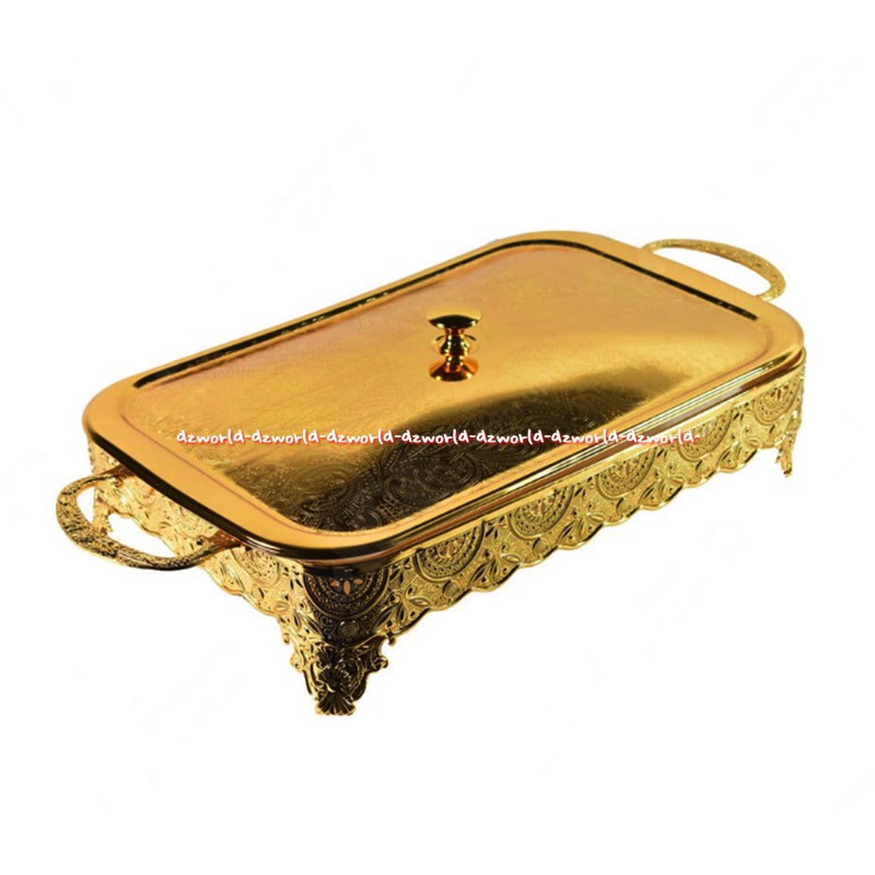 Krishome Food Platter With Lid Food Warmer Gold 2.8L Tempat Pemanas Makanan Kuning Emas