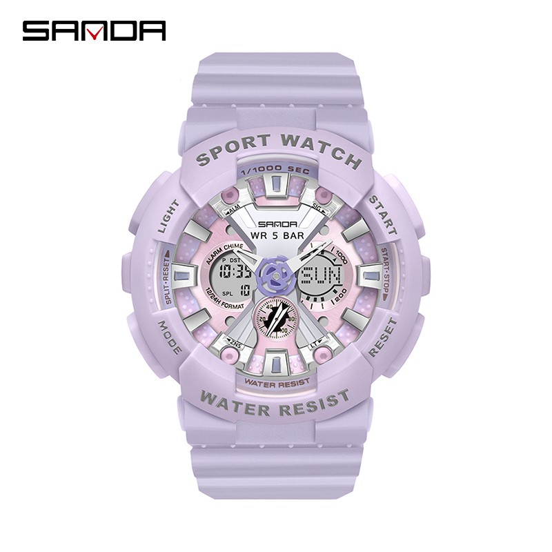 SANDA 6068 Jam Tangan Wanita Digital Analog Tali Rubber Chronograph Anti Air WATCHKITE WKOS