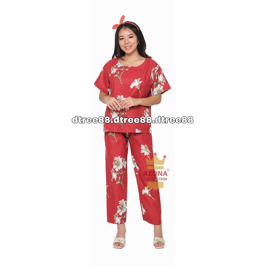 Dtree .baju tidur piyama dewasa cp oblong motif bunga / baju tidur dewasa katun eropa-tania merah