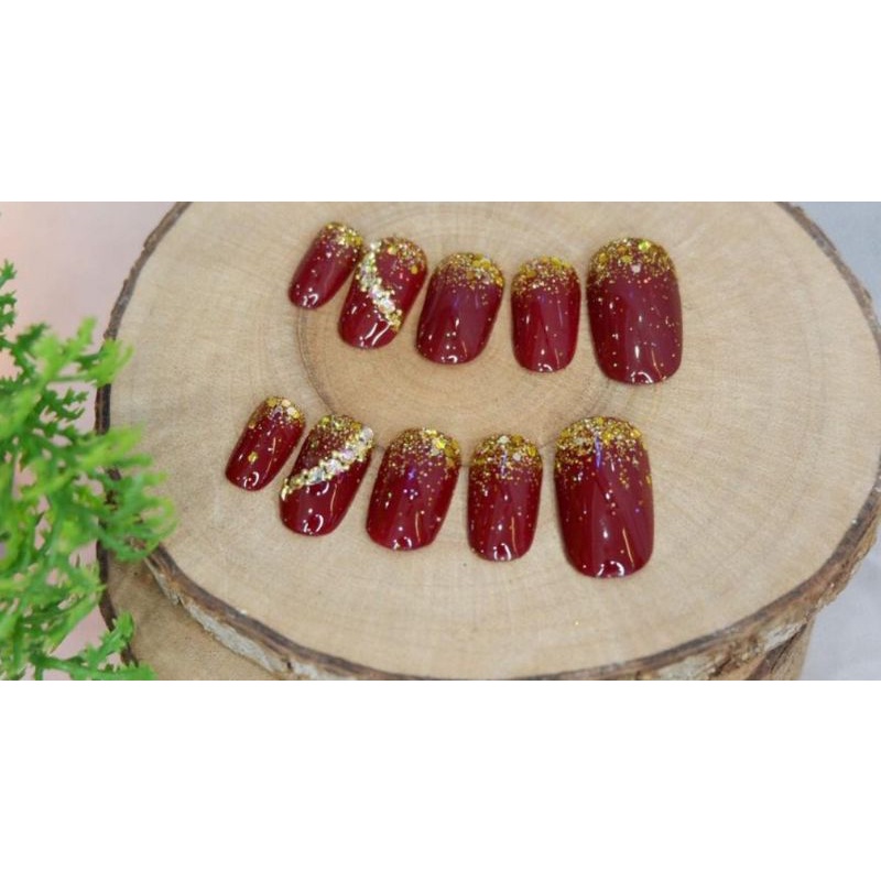 nail art merah maroon kuku palsu wedding cantik murah