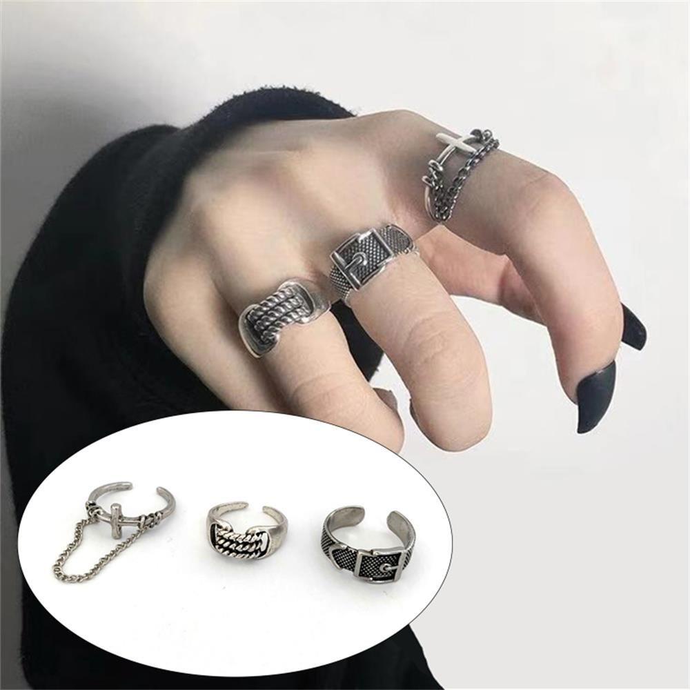 Cincin Silang Rantai LILY Pesta Antik Perak Gothic Simple Adjustable