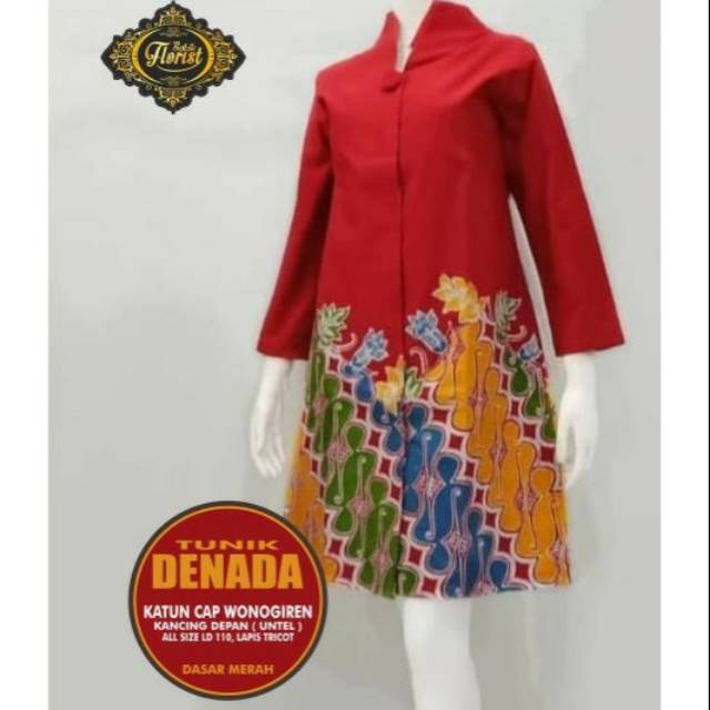 Batik Tunik / Tunik Batik Warna Merah TUNIK BATIK DENADA Bahan Katun Lapis Tricot