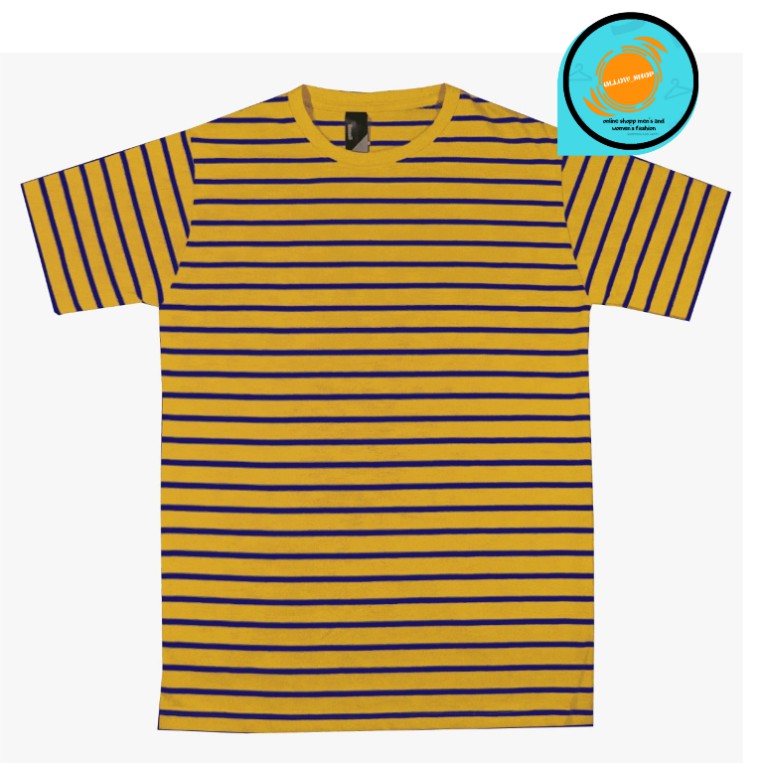  KAOS  STRIPE YELLOW BOLD LENGAN  PENDEK MURAH SALUR BELANG  