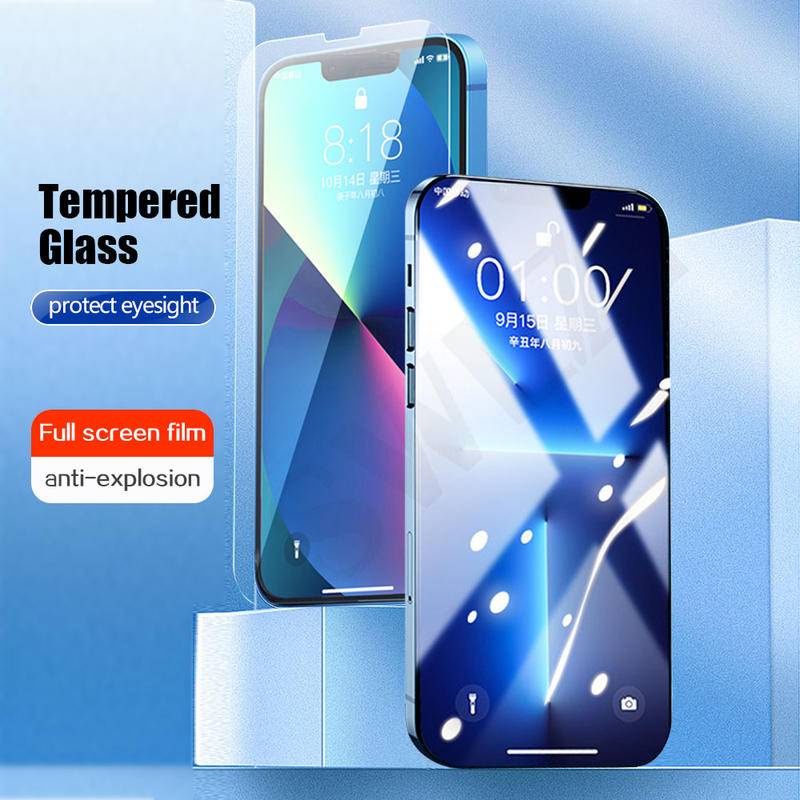 Pelindung Layar Tempered Glass HD Anti Blue Light Untuk iPhone 13 12 11 Pro MAX Mini X XS MAX XR SE 2022 2020 6 6s 7 8 Plus