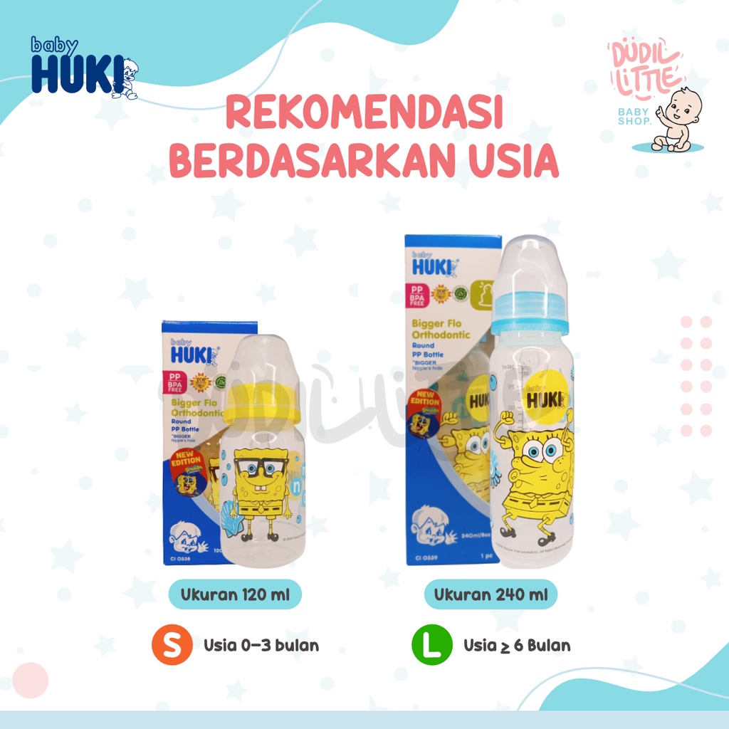 Huki botol susu dot gepeng orthodontic Super flo Karakter Spongebob BPA Free 120-240ml 100% Garansi