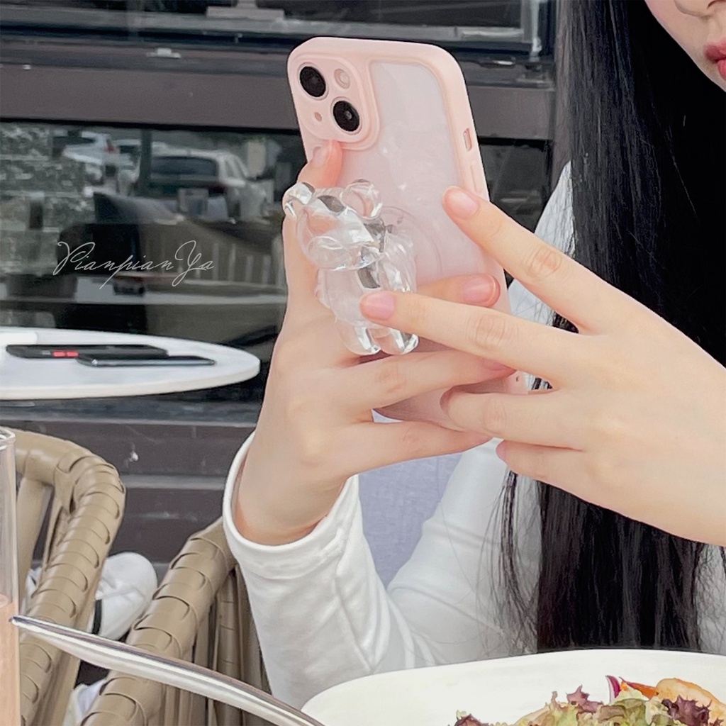 POP SOCKET 1pc Stand Holder Handphone / Tablet Bentuk Beruang Warna Laser Transparan