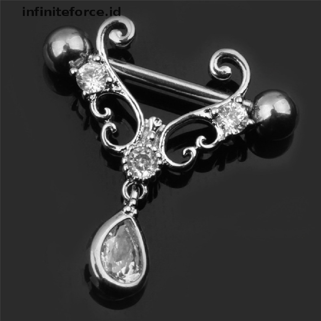 (Infiniteforce.Id) Cincin Tindik Puting Bahan Stainless Steel 14g Hias Kristal Zircon Untuk Wanita