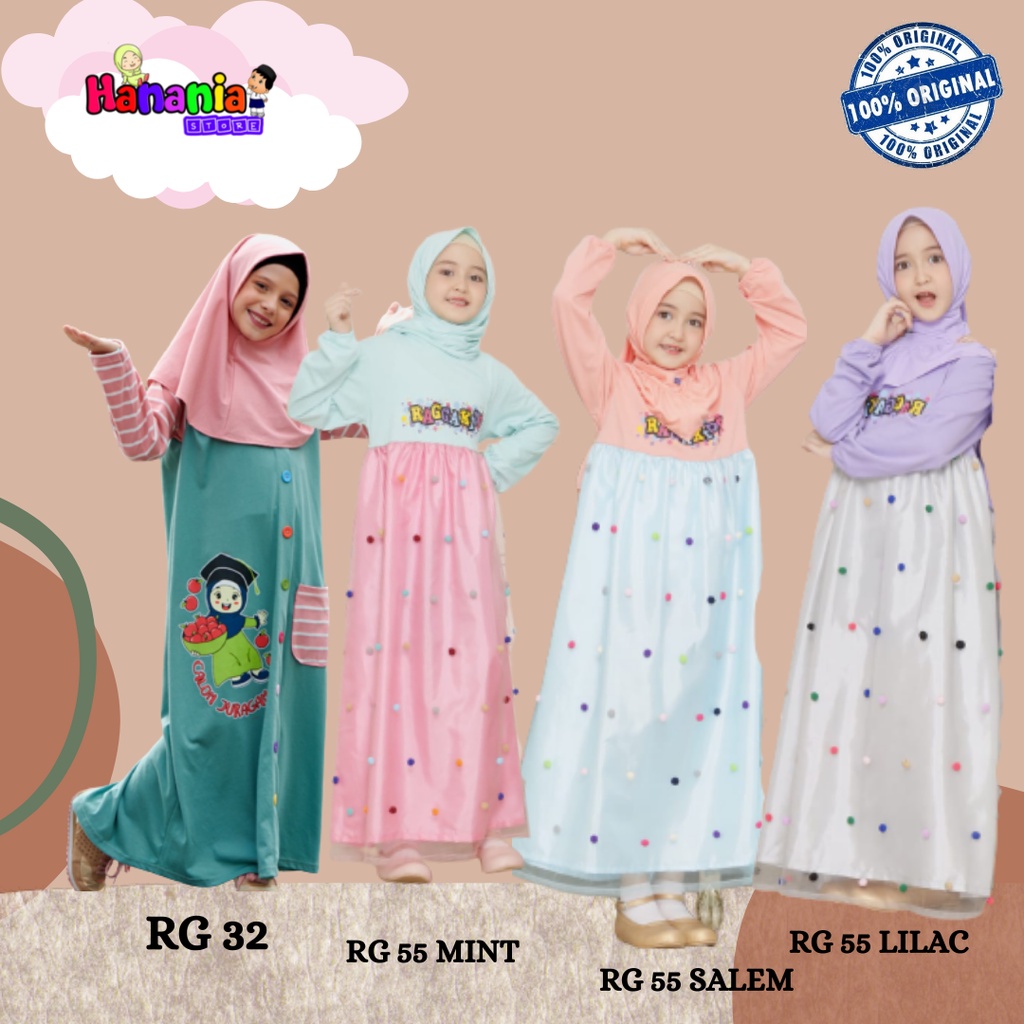 PAKAIAN GAMIS ANAK GRATIS TAS PEREMPUAN REMAJA 2 3 4 5 6 7 8 9 10 11 12 13 tahun TERBARU CASUAL BAHAN KAOS PREMIUM SYAR'I NYAMAN RAGGAKIDS RG 61