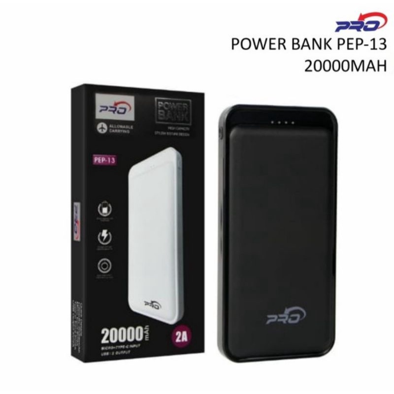 Power Bank 20000mah Dual Output Output Powerbank Slim LED PRO PEP-13