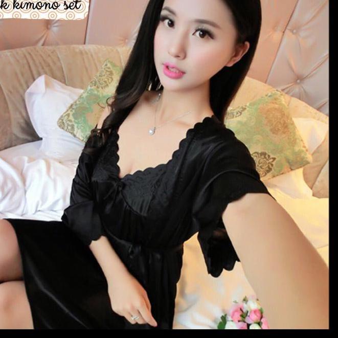 ❄ hokyfashion BAJU TIDUR SETELAN KIMONO SATIN IMPORT + INNER DALAMAN ( FIT TO XL ) ◊