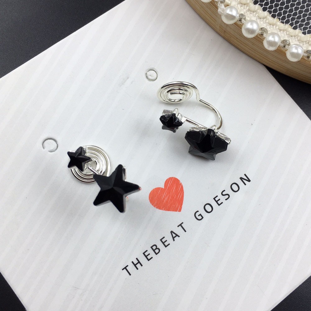 Anting Klip Tanpa Tindik Desain Bintang Kristal Warna Hitam Untuk Wanita