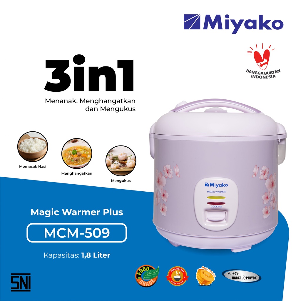 MIYAKO MCM 509 Rice Cooker Magic Com 3in1 / 1.8 Liter / penanak nasi MCM509