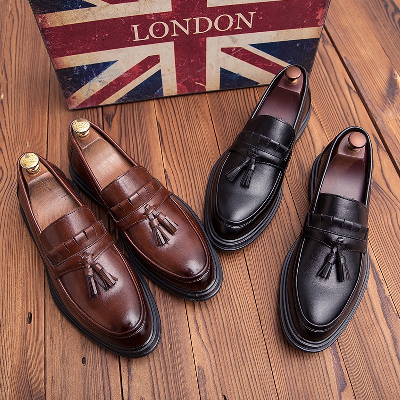 Import Kulit Sapi Asli Modern Gaya Sepatu Pria Tassel Loafer Sepatu Pantofel Santai Formal Kerja Kantor Coklat Hitam 172