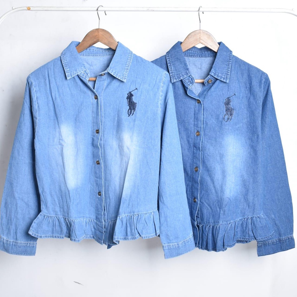 KEMEJA DENIM POLO WANITA LENGAN PANJANG