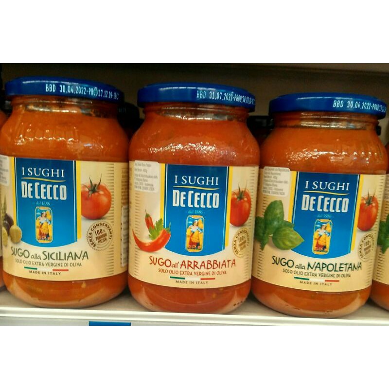 

DE CECCO SUGO ALLA NAPOLETANA, SUGO ALLA SICILIANA, SUGO ALL ARRABBIATA 400 GRAM
