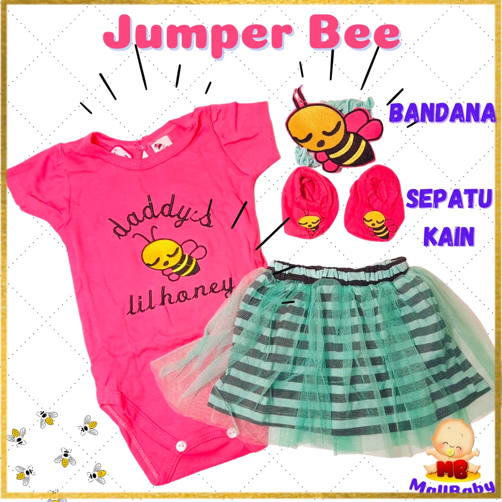 BAJU BAYI PEREMPUAN JUMPER BAYI + ROK LUCU Daddy's Honey Bee