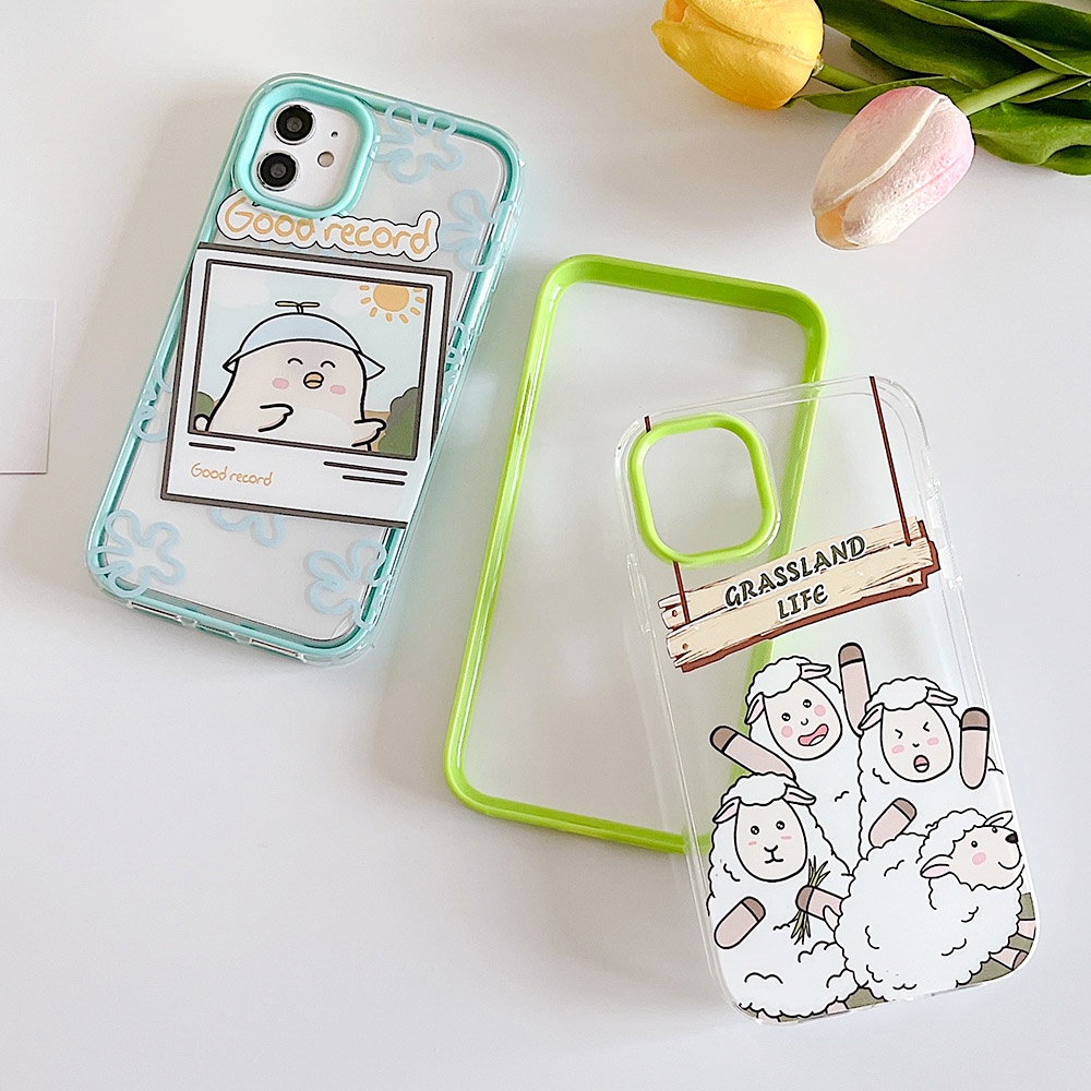 3 in 1 Soft Case TPU Motif Lukisan Domba &amp; Anak Ayam Cover iPhone 13 12 11 Pro Max X XS Max 7 8 6 6S Plus XR