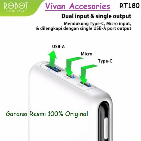 PowerBank Power bank ROBOT RT180 10000mAh Dual Input Type C &amp; Micro