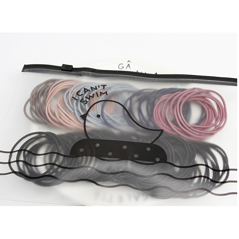 Ikat Rambut Korea I Can Swim isi 100 pcs Warna Warni DAPET POUCH-BLACK + DARK