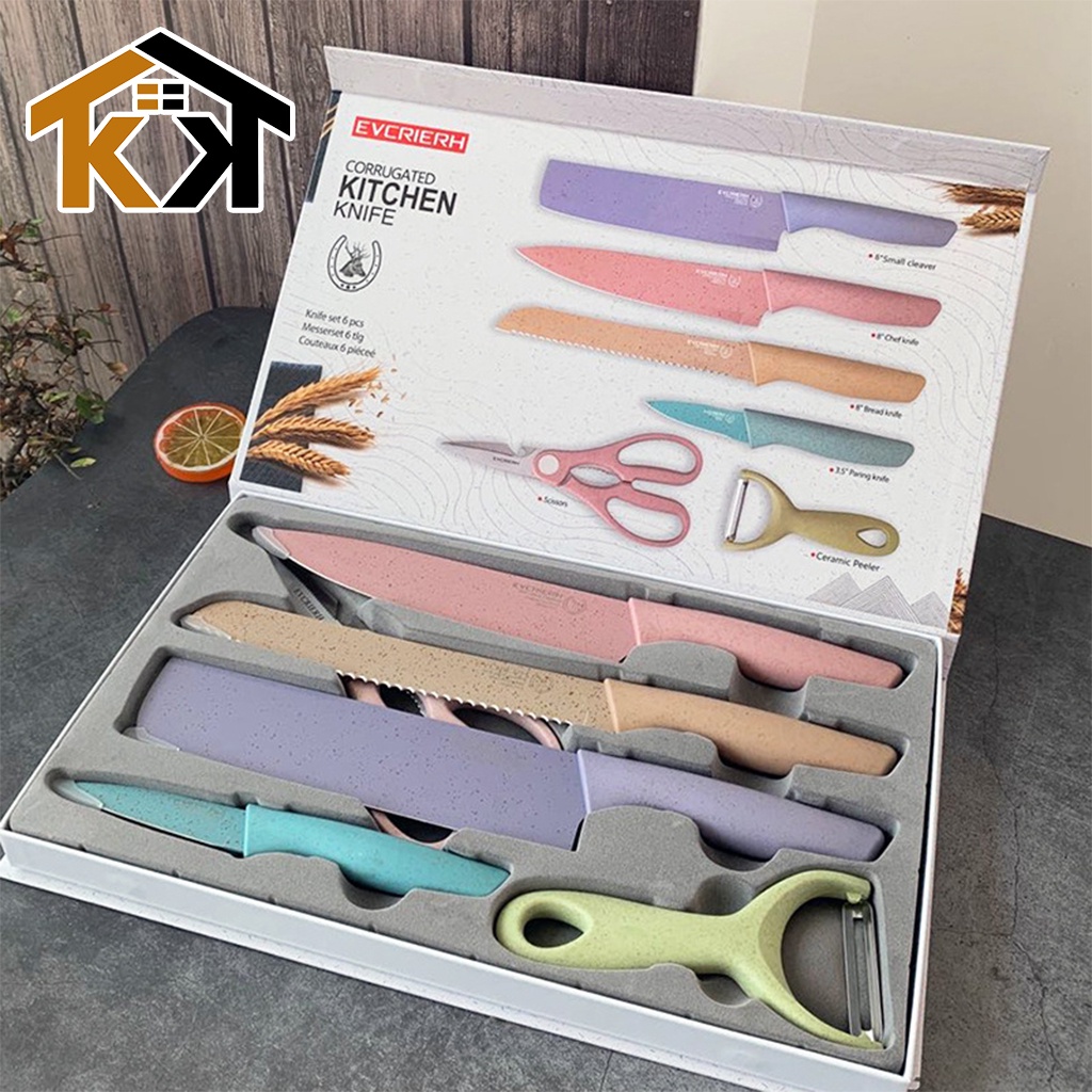 (KK) Pisau Dapur Set Stainless Knife Anti Lengket Isi 6 Pcs / Peralatan Masak Pisau PREMIUM-B-Pisau Set