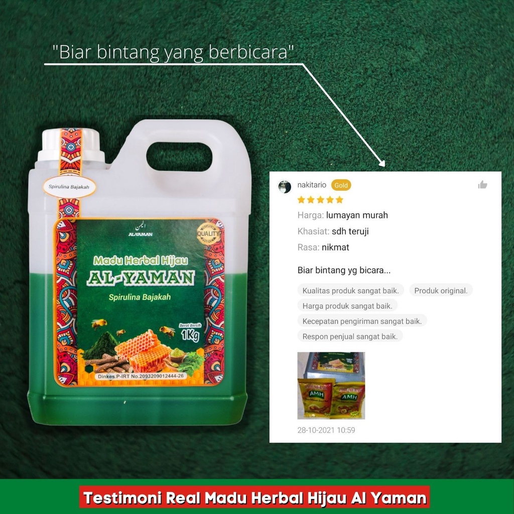 Al Yaman-Madu Herbal Hijau  green honey Spirulina Bajakah Untuk Penyakit Maag asam lambung dan gred kronis