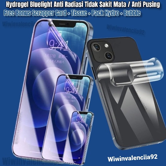 Hydrogel A-Bluelight Anti Radiasi iPhone 14 14+ 14Pro 14Promax 13 13Pro 13Promax 13Mini Hidrogel Full Cover-Ful Blue Biru Light Ray Bening Glossy-Glosy / Matte Anti Glare Doff Jelly-Jel Hydro Antigores-Anti Gores Tipis-Bagus-Laris PROMAX PRO MAX Plus Mini