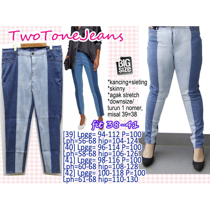 Celana Panjang Wanita Two Tone Jeans 38 39 40 41 SUPER JUMBO BIG MURAH