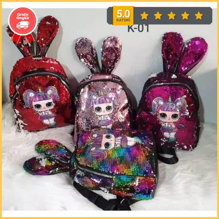 Tas Lol Sequin Besar Led Lampu Usap - Ransel Anak Cewek Import Besar Jntna8900