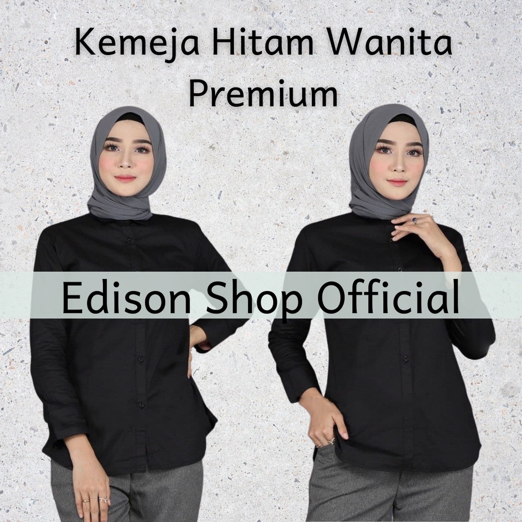 Kemeja Hitam Wanita Lengan Panjang / Kemeja Hitam Kantor Wanita / Kemeja Hitam Formal Wanita / Kemej