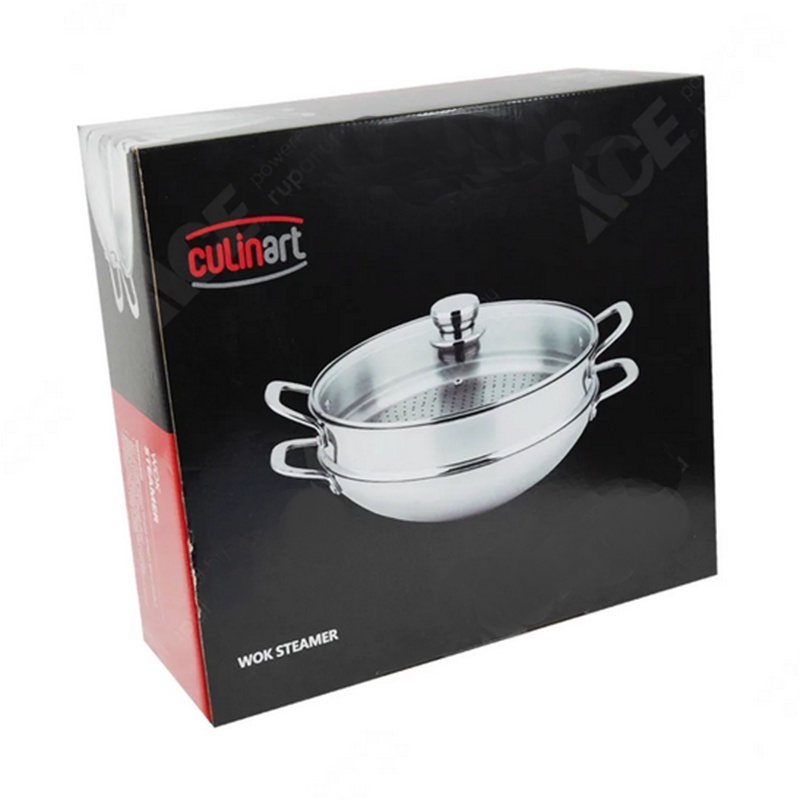 Culinart Pan Boil  32cm Alat Panci Masak Wajan Goreng Kukus dengan Tutup Kaca Culin Art Stainless