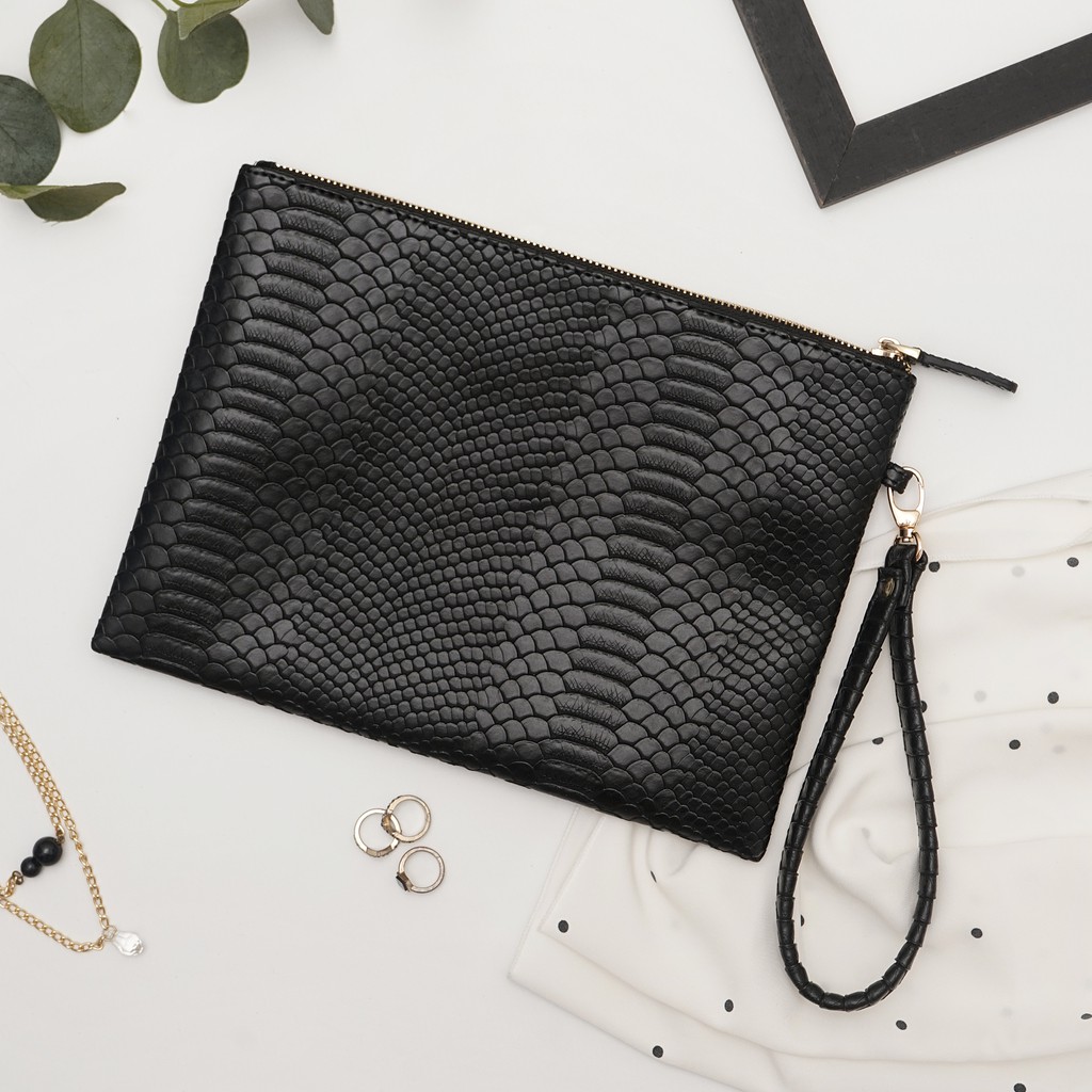 Snakeskin Clutch 3D LFL - HITAM