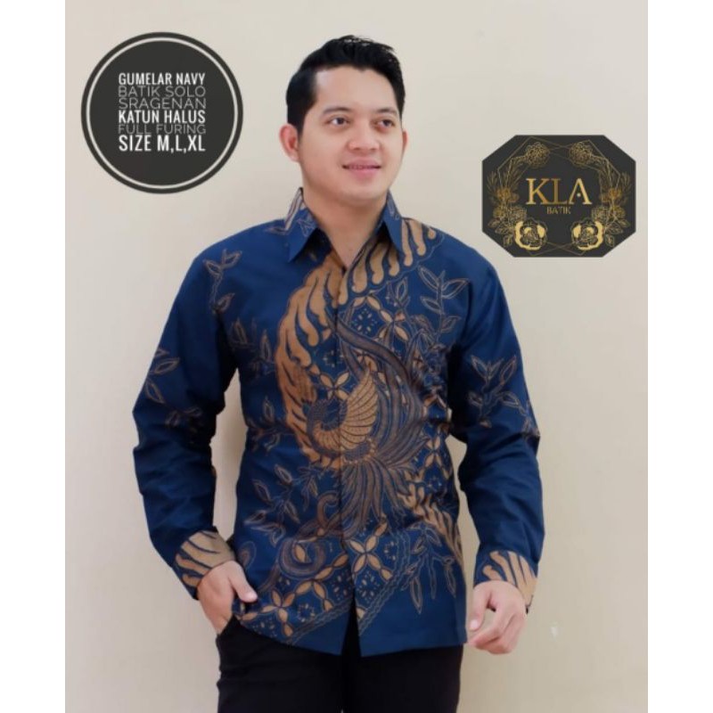 KEMEJA BATIK LENGAN PANJANG PRIA GUMELAR NAVY