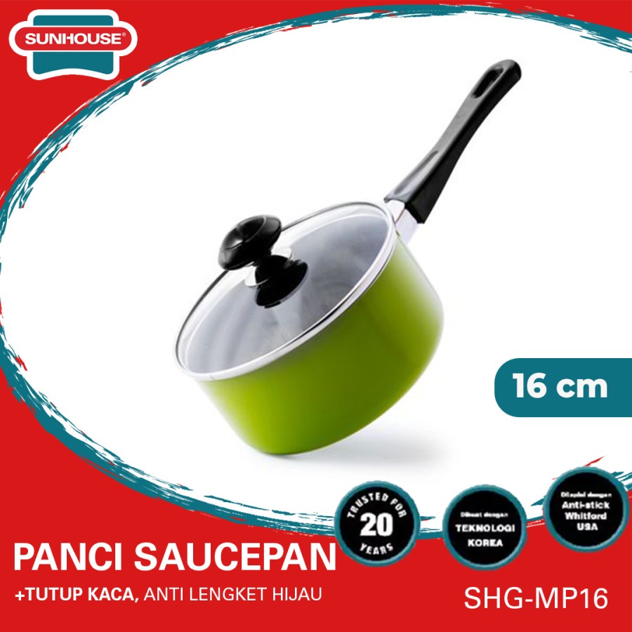 Sunhouse SHG-MP16 Panci Saucepaan Non-Stick+Tutup Kaca Anti Lengket