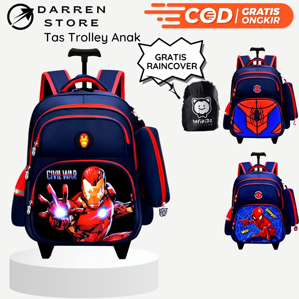 Tas troli Anak Sekolah Laki Laki SD Import 2in1 dstr1919 Ransel Trolley 16 inch FREE kotak pensil