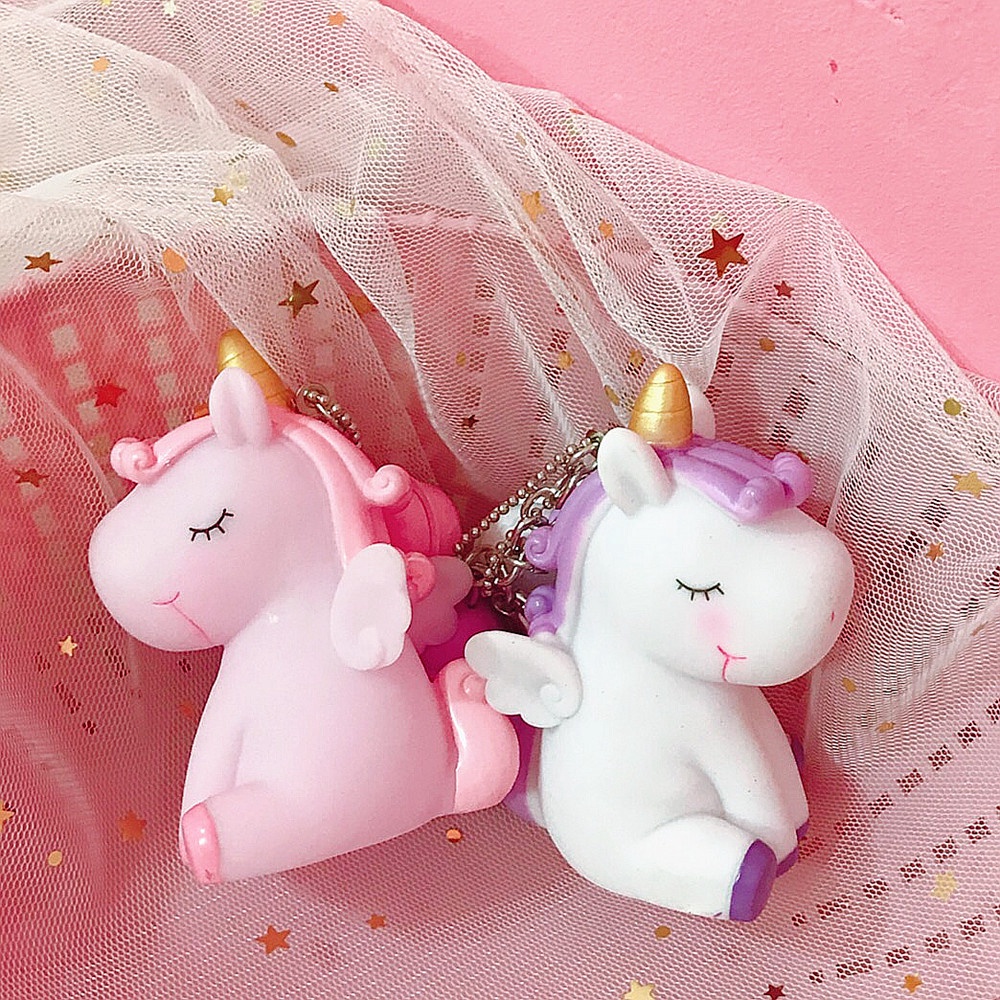 (M TOYS) Gantungan Kunci Suara Motif Unicorn Keychain Pelangi Bahan PVC untuk Tas / Handphone