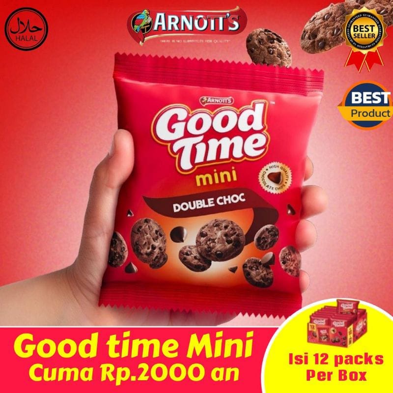 Snack cookies Good time mini double choc arnotts( 1 box isi 12 pcs ) cemilan enak dan murah