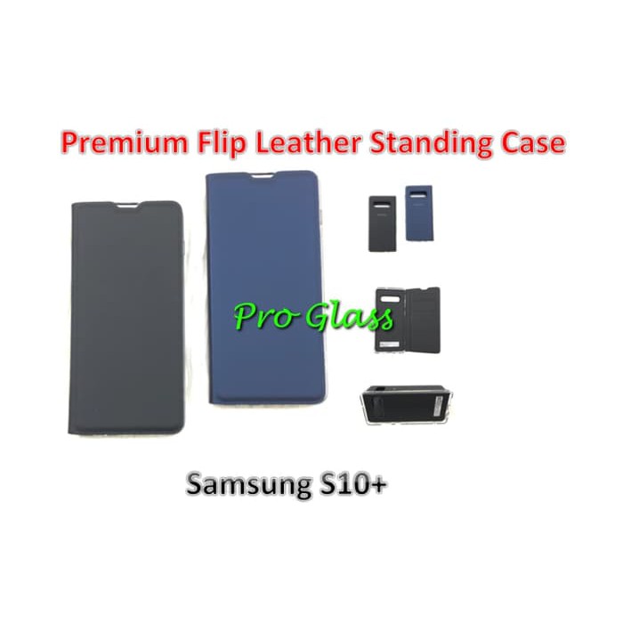 Samsung S10 / Samsung S10 PLUS Premium Leather Flip Case Cover Leather Standing View